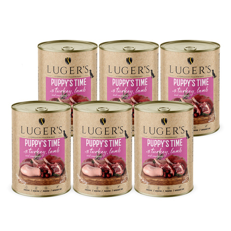 Karma mokra dla psa szczeniaka Luger's Puppy's Time z indykiem, jagnięciną i żurawiną zestaw 6 x 400 g