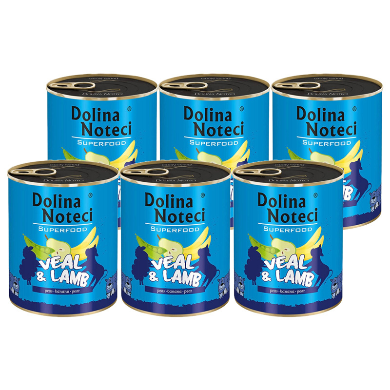 Mokra karma dla psa Dolina Noteci Superfood cielęcina i jagnięcina zestaw 6 x 800 g