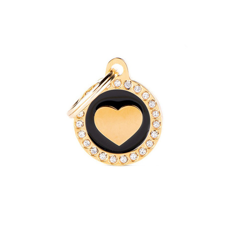 Zawieszka Adresówka Identyfikator z grawerem dla psa i kota kółko z sercem złote glam