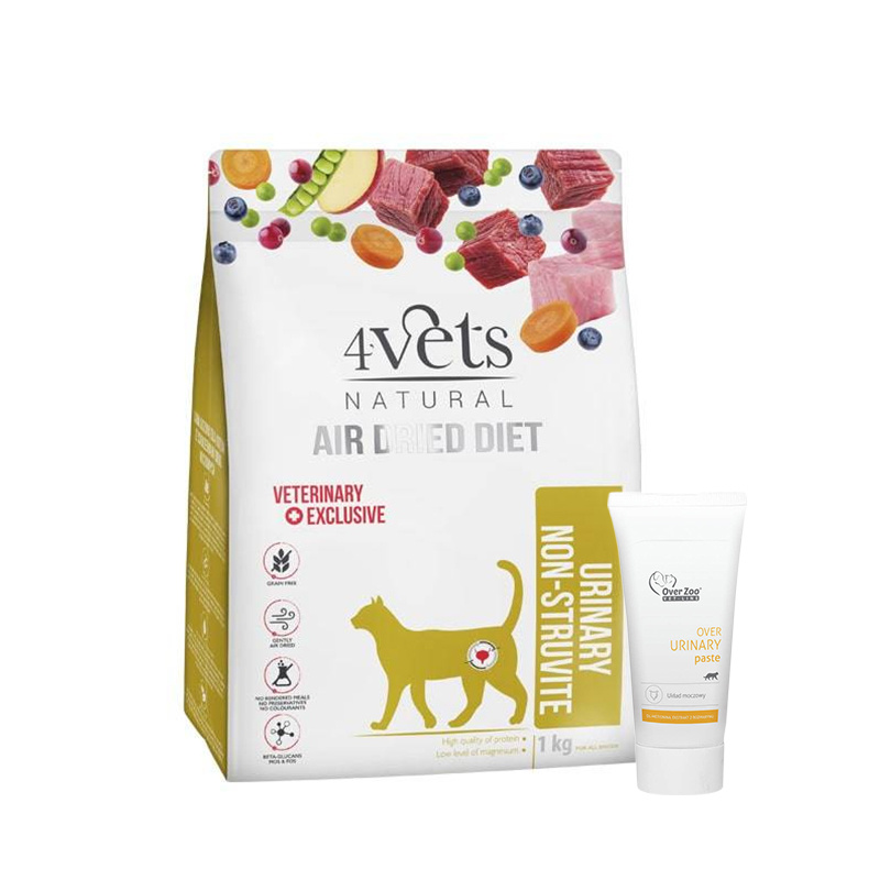 4Vets Natural Urinary Non-struvite karma suszona dla kota ze schorzeniami dróg moczowych 1 kg + Over Zoo Over Urinary Paste Pasta wspierająca pracę u
