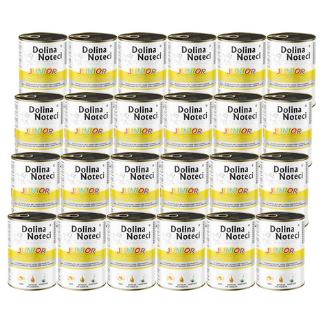 Mokra karma dla psa junior Dolina Noteci Premium bogata w żołądki z kurczaka zestaw 24 x 400 g