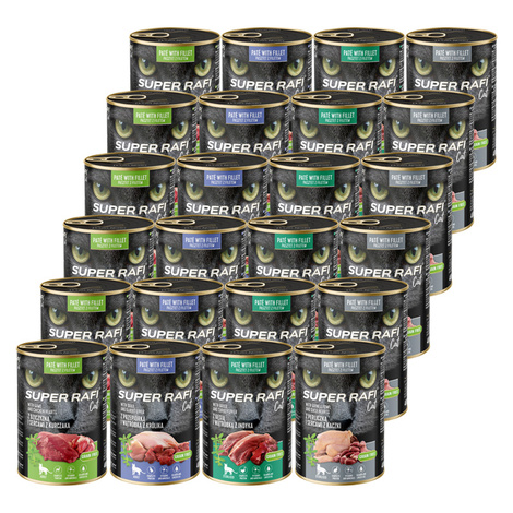Karma mokra dla kotów Super Rafi Cat mix 4 smaków zestaw 24 x 400 g