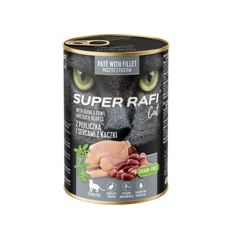 Karma mokra dla kotów sterylizowanych Super Rafi Cat z perliczką i sercami z kaczki 400 g