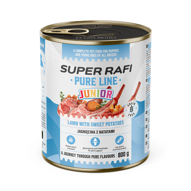 Super Rafi Pure Line Junior Mokra karma dla szczeniąt i młodych psów - jagnięcina z batatami 800 g