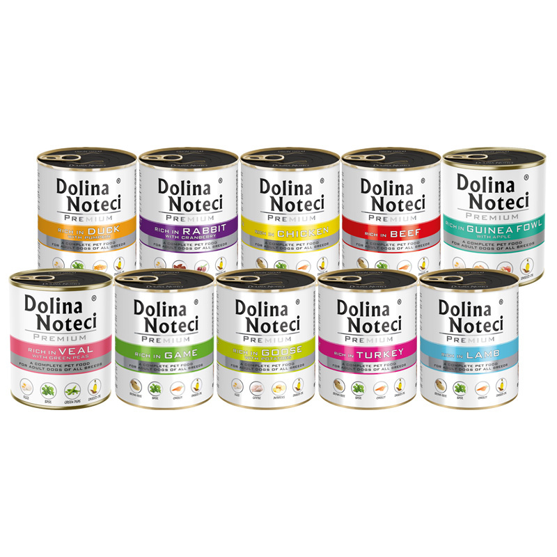 Mokra karma dla psa Dolina Noteci Premium mix smaków bez ryb zestaw 10 x 800 g