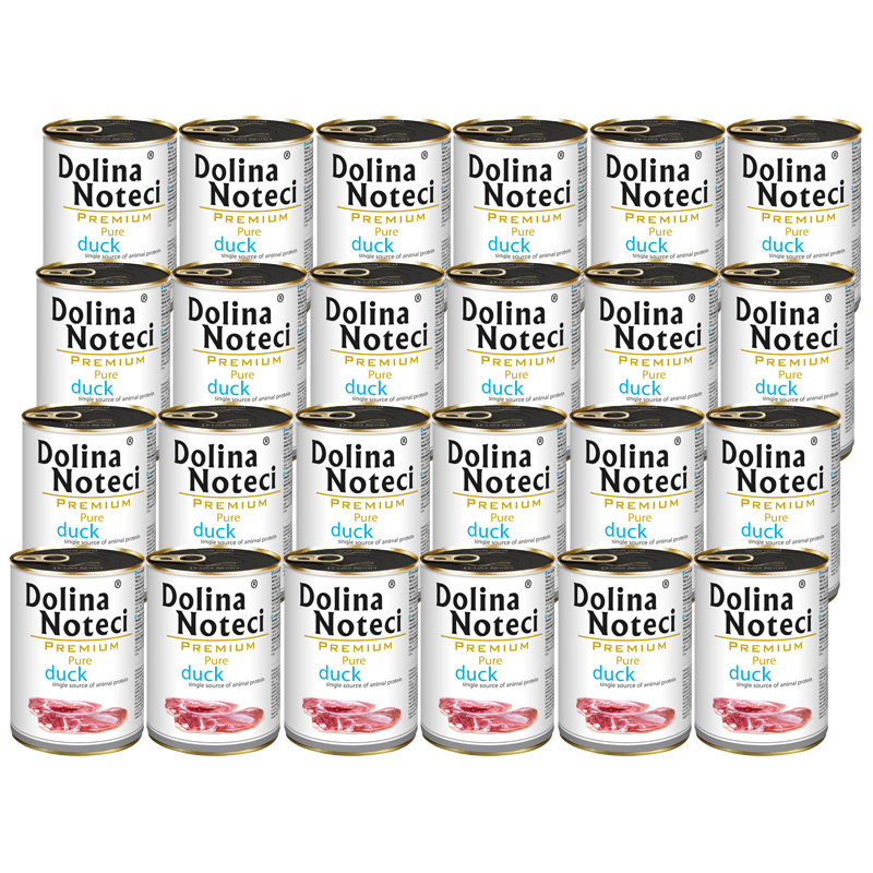 Mokra karma dla psa alergika Dolina Noteci Premium Pure bogata w kaczkę zestaw 24 x 400 g
