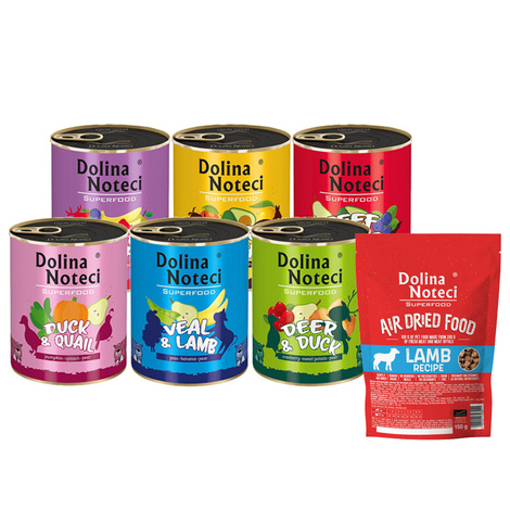 Mokra karma dla psa Dolina Noteci Superfood Mix 6 x 800 g + Danie z jagnięciny karma suszona 150 g GRATIS