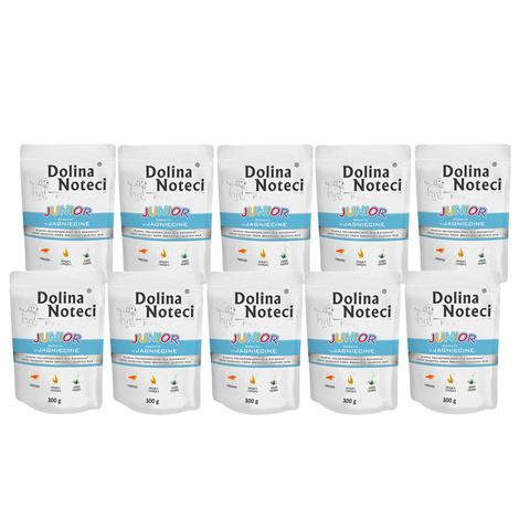 Mokra karma dla psa junior Dolina Noteci Premium bogata w jagnięcinę zestaw 10 x 300 g