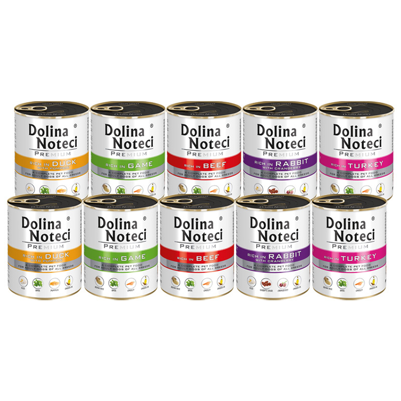 Mokra karma dla psa Dolina Noteci Premium mix smaków bez ryb i kurczaka zestaw 10 x 800 g