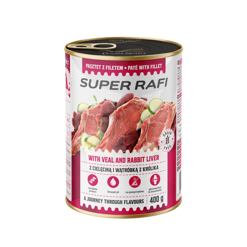 Super Rafi Mokra karma dla psa z cielęciną i wątróbką z królika 400 g