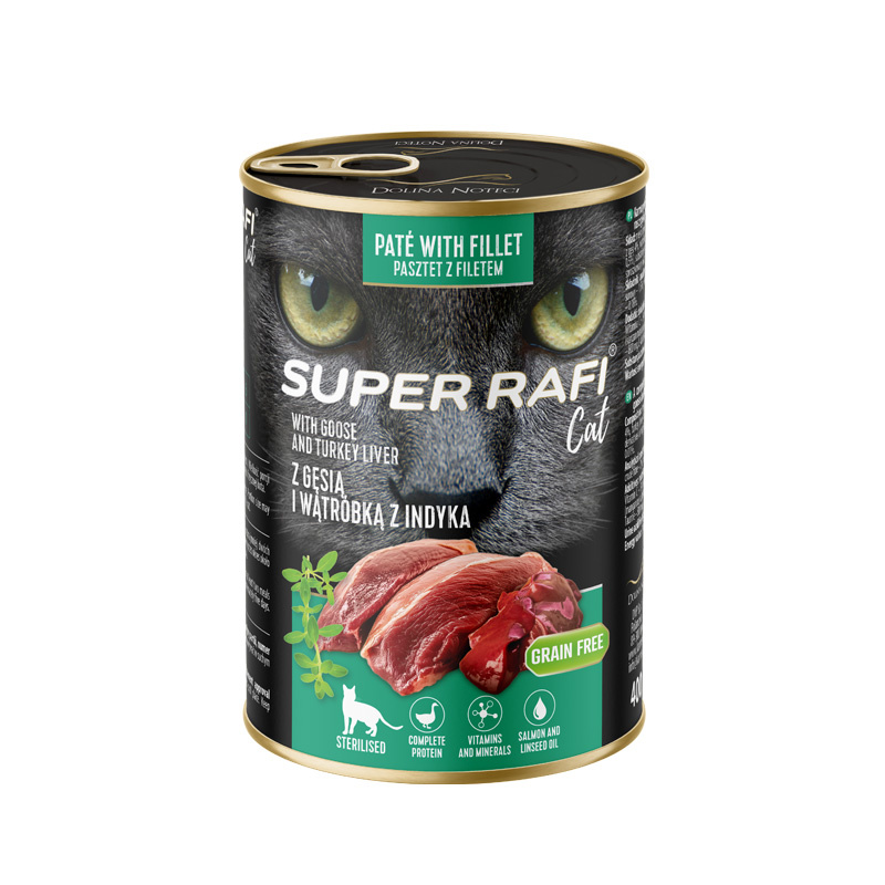 Karma mokra dla kotów sterylizowanych Super Rafi Cat z gęsią i wątróbką z indyka 400 g
