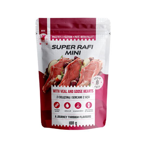 Super Rafi Mini Mokra karma dla psów małych ras z cielęciną i sercami z gęsi 100 g