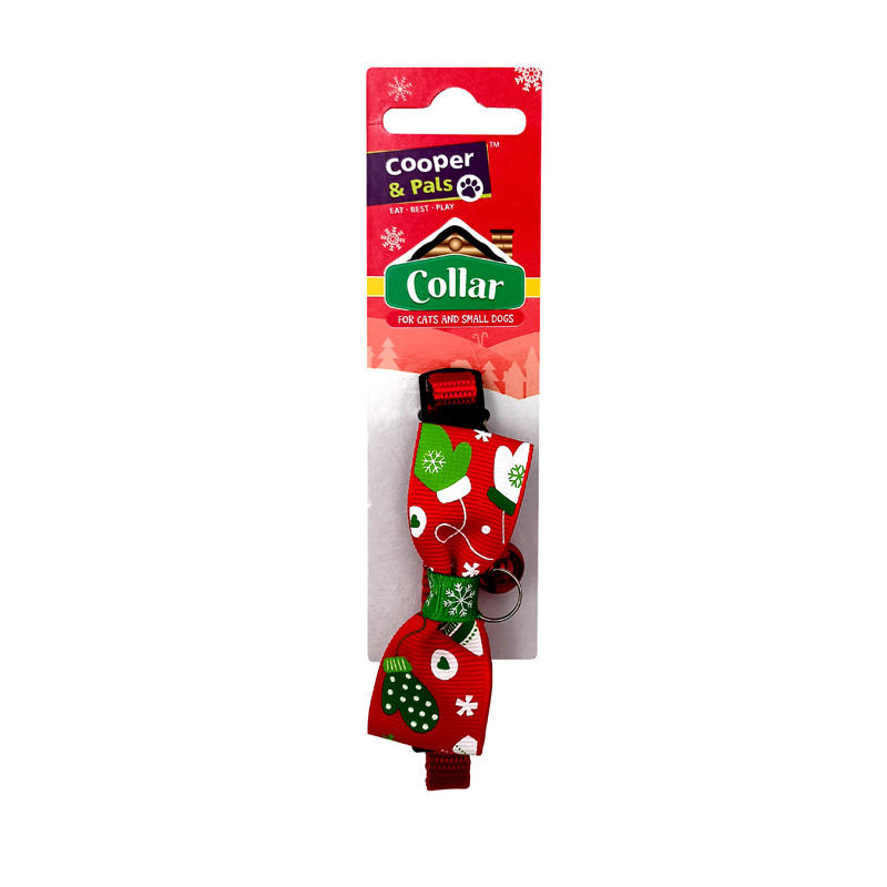 Cooper & Pals Obroża świąteczna z dzwoneczkiem dla kota lub małego psa czerwona 14-21 cm