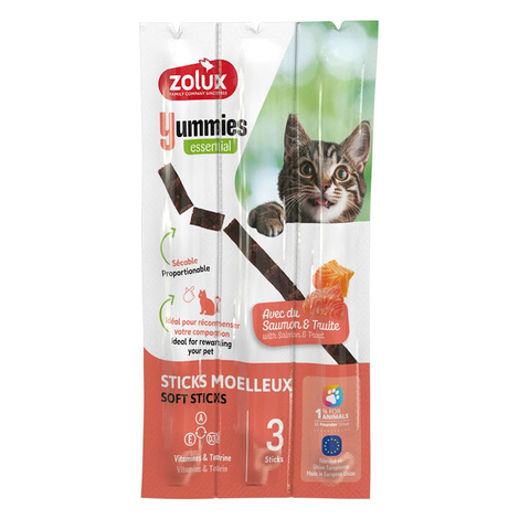 Zolux Yummies Miękkie przysmaki dla kota pałeczki łosoś pstrąg 3 szt. po 5 g