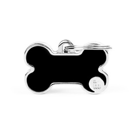 Zawieszka Adresówka Identyfikator z grawerem dla psa i kota kość czarna z obramówką S