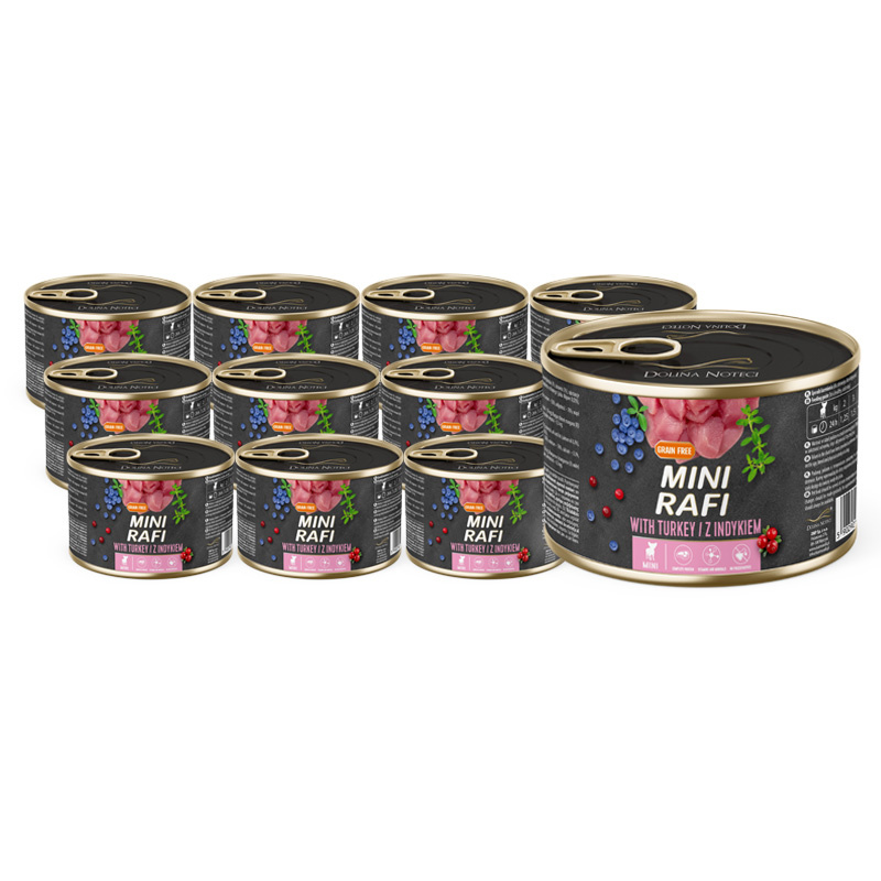 Mokra karma dla psa Mini Rafi z indykiem zestaw 12 x 185 g