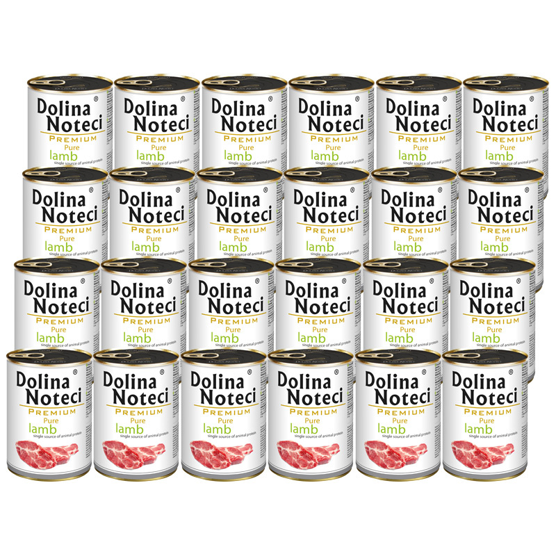Mokra karma dla psa alergika Dolina Noteci Premium Pure bogata w jagnięcinę zestaw 24 x 400 g