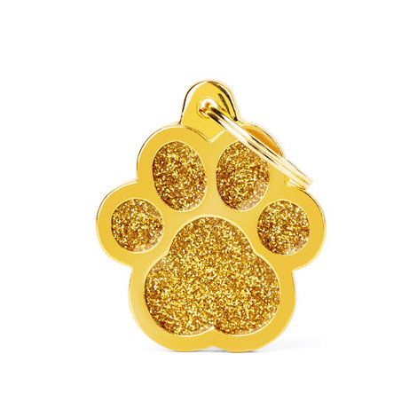 Zawieszka Adresówka Identyfikator z grawerem dla psa i kota łapka złota brokat duża