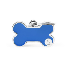 Zawieszka Adresówka Identyfikator z grawerem dla psa i kota kość niebieska z obramówką S