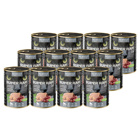 Karma mokra dla kotów sterylizowanych Super Rafi Cat z perliczką i sercami z kaczki 12 x 400 g