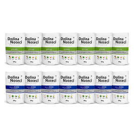Mokra karma dla psa Dolina Noteci Premium bogata w dorsza i bogata w dziczyznę mix 14 x 500 g