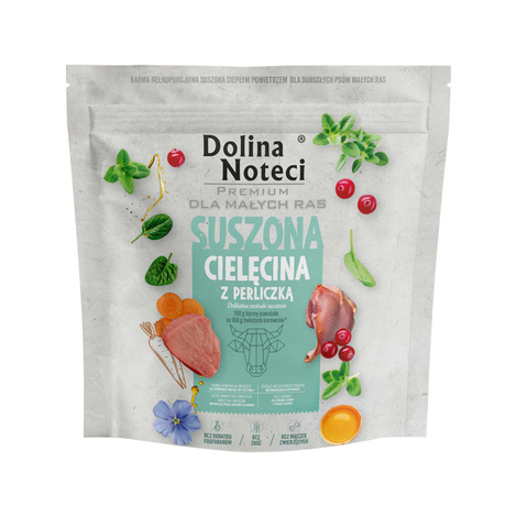 Karma suszona dla psa Dolina Noteci Premium dla dorosłych psów małych ras – cielęcina z perliczką 1 kg