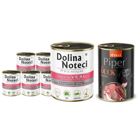 Mokra karma dla psa Dolina Noteci Premium bogata w cielęcinę z zielonym groszkiem 6 x 800 g + Piper Animals z kaczką i gruszką 400 g Gratis