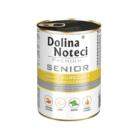 Mokra karma dla psa Dolina Noteci Premium Senior bogata w kurczaka z marchewką i bazylia puszka 400 g