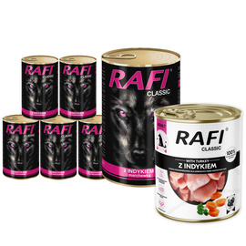 Mokra karma dla psa Rafi Classic z indykiem i marchewką zestaw 6 x 1240 g + Rafi Classic 800 g gratis