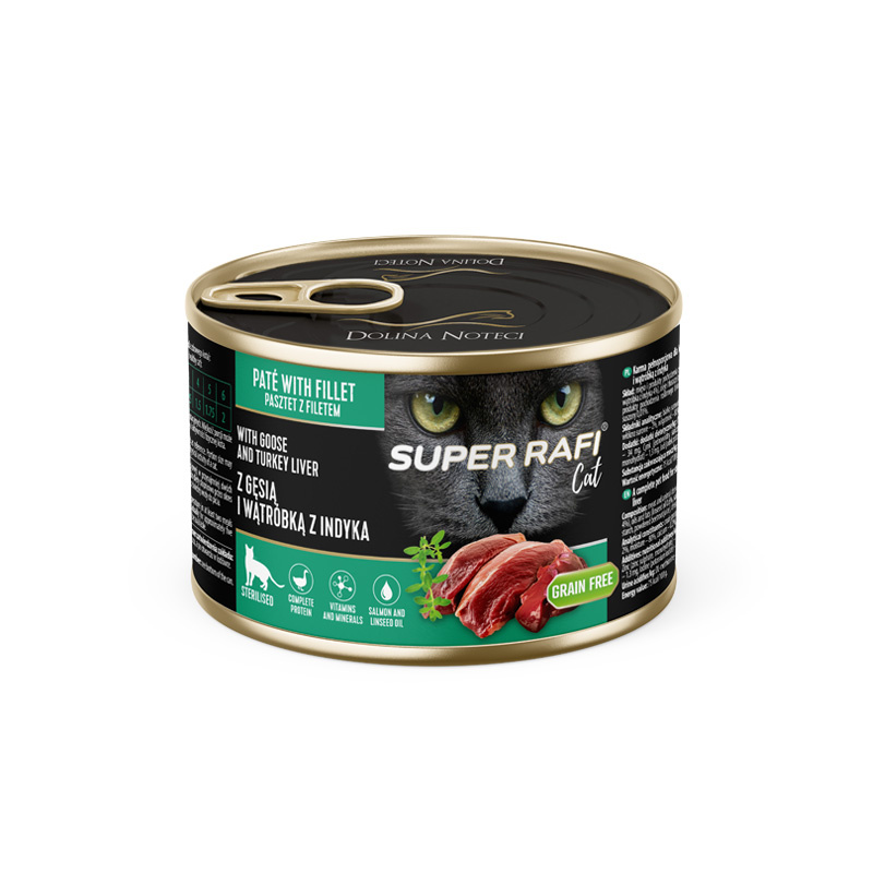 Karma mokra dla kotów sterylizowanych Super Rafi Cat z gęsią i wątróbką z indyka 185 g