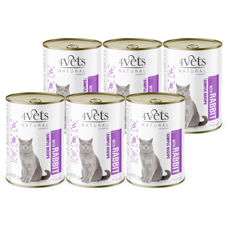 4Vets Natural Sterilised Mokra karma dla kota z królikiem zestaw 6 x 400 g