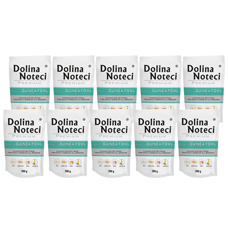 Mokra karma dla psa Dolina Noteci Premium bogata w perliczkę z jabłkiem zestaw 10 x 500 g