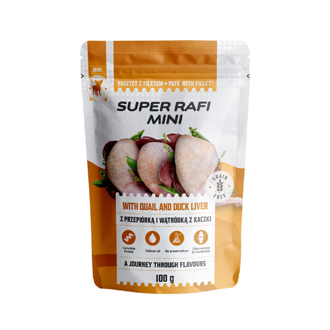 Super Rafi Mini Mokra karma dla psów małych ras z przepiórką i wątróbką z kaczki 100 g