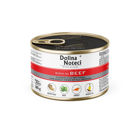 Mokra karma dla psa Dolina Noteci Premium bogata w wołowinę puszka 185 g