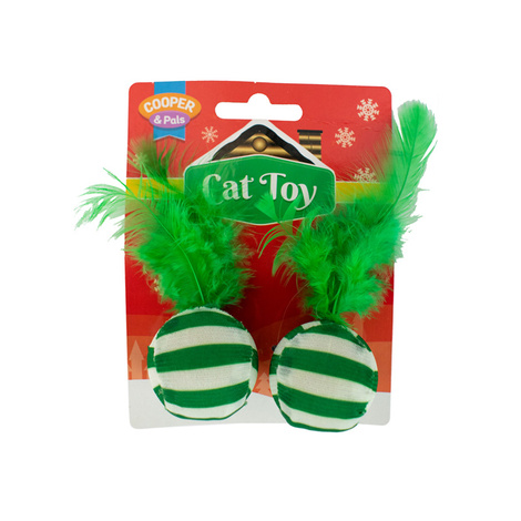 Cooper & Pals Piłeczki z piórkiem świąteczna zabawka dla kota zielone 6 cm 2 szt.
