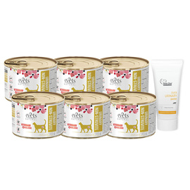 Mokra karma weterynaryjna dla kota ze schorzeniami dróg moczowych 4Vets Natural Urinary Non-struvite zestaw 6 x 185 g + Over Zoo Over Urinary Paste Pasta wspierająca pracę układu moczowego kotów 50 g