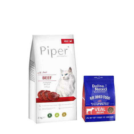 Karma sucha dla kota Piper Animals z wołowiną 3 kg + Dolina Noteci Superfood danie z cielęciny karma suszona dla kota 1 kg