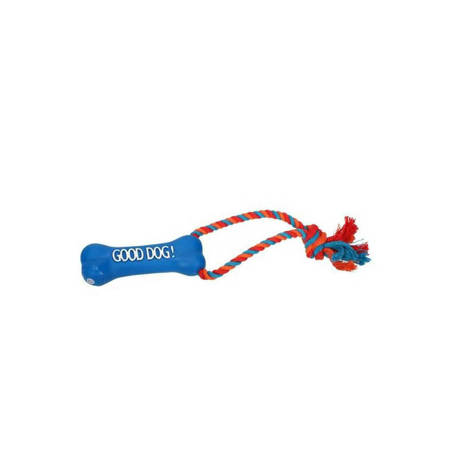 DINGO zabawka winylowa kość i sznur niebieska 13 cm