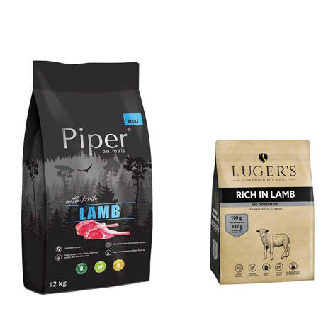 Karma sucha dla psa Piper Animals z jagnięciną 12 kg + Luger’s karma suszona dla psa bogata w jagnięcinę 1 kg