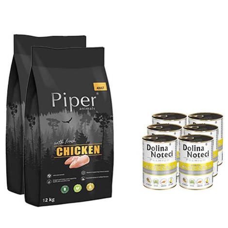 Karma sucha dla psa Piper Animals z kurczakiem zestaw 2 x 12 kg + 6 x 800 g Dolina Noteci Premium bogata w kurczaka