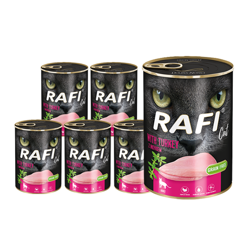 Mokra karma dla kota  Rafi Cat Adult z indykiem zestaw 12 x 400 g