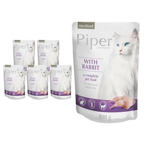 Mokra karma dla kotów Piper Animals Sterilised z królikiem zestaw 10 X 100 G