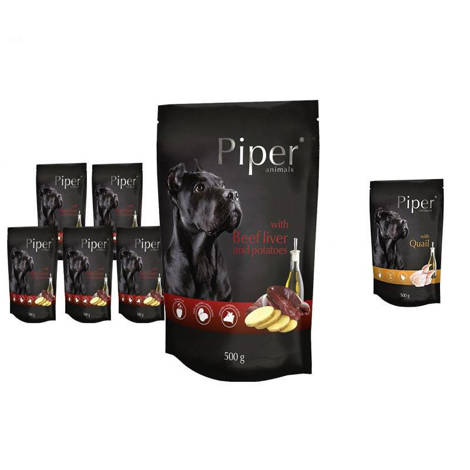 Mokra karma dla psa Piper Animals z wątrobą wołową i ziemniakami zestaw 10 x 500 g + gratis Piper Animals z przepiórką 500 g