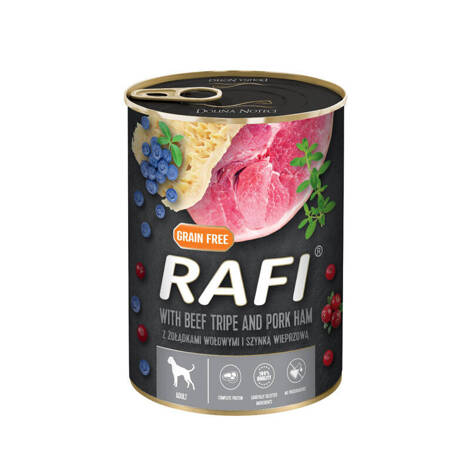 Mokra karma dla psa Rafi żołądki wołowe z szynką 400 g