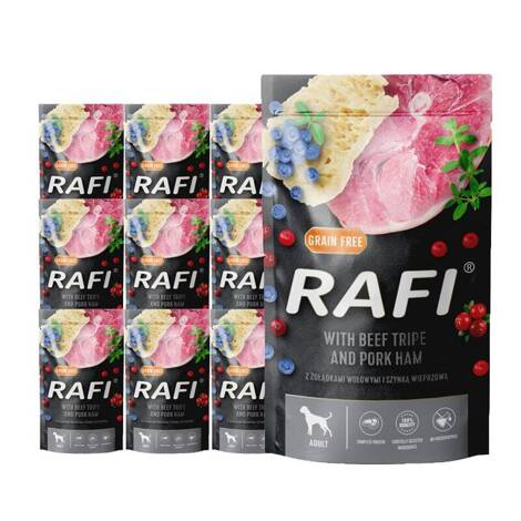 Mokra karma dla psa Rafi żołądki wołowe z szynką zestaw 10 x 500 g