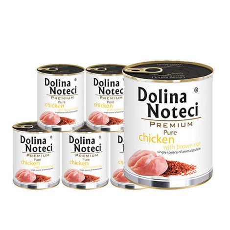 Mokra karma dla psa alergika Dolina Noteci Premium Pure bogata w kurczaka z ryżem zestaw 6 x 800 g