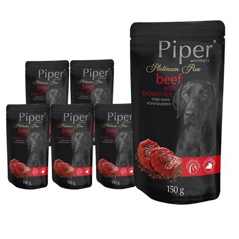 Mokra karma dla psa alergika Piper Platinum Pure z wołowiną i ryżem brązowym zestaw 10 x 150 g