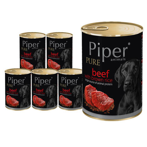 Mokra karma dla psa alergika Piper Platinum Pure z wołowiną i ryżem brązowym zestaw 12 x 400 g