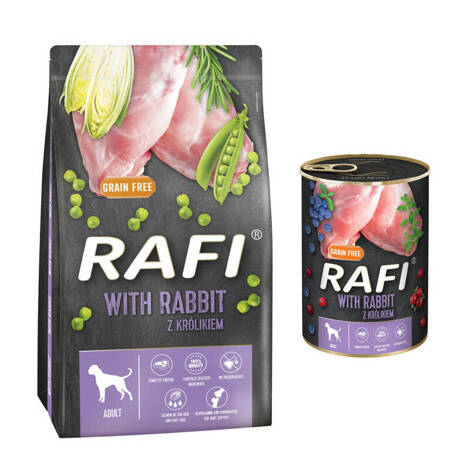 Sucha karma dla psa Rafi z królikiem worek 10 kg + Mokra karma Rafi z królikiem 400 g
